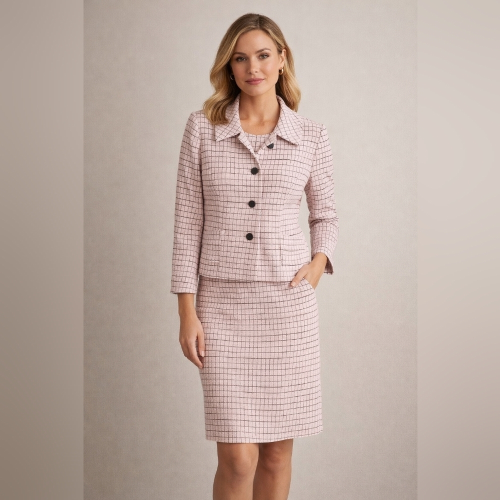 NWT Nipon Boutique Pink Plaid Dress Set W/ Cropped Jacket Women's  Size 4